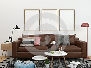 living room modern interior background with sofa wood floor, wooden wall template design mockup copy space, minimal
