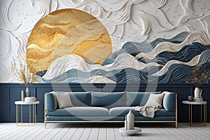 living room. moon cloud Paper craft style on Wall