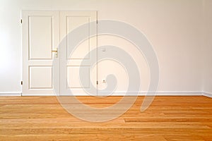 Living room in an old building - Apartment with double door and parquet flooring after renovation