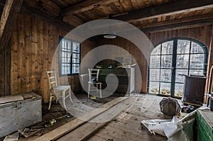 living room in old house by the lake