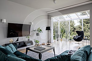 Living room with oriel window