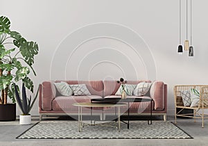 Living room in pink with velvet sofa