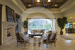 Living Room With Porch View And Dining Area