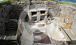A Living Room in a Prehistoric village, Skara Brae, Bay of Skall. Orkney, Scotland UK