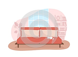 Living room with red couch 2D vector isolated illustration