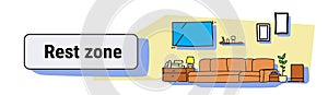 Living room rest zone interior modern apartment furniture empty no people house colorful sketch doodle horizontal banner