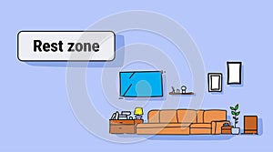 Living room rest zone modern apartment furniture empty no people house interior colorful sketch doodle horizontal