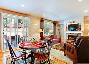 Living room with served dinig table in luxury house