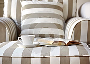 Living room sofa with coffee and book