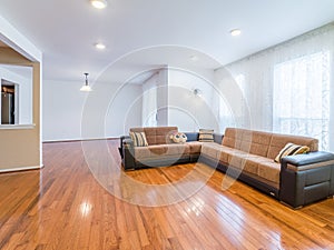 Living room with sofa and hardwood floor