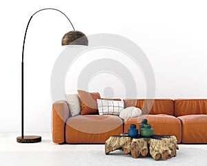 Living room with a terracotta-colored sofa