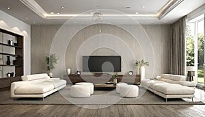 Living Room with Two Sofas 3d