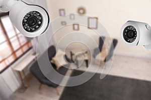 Living room under CCTV cameras surveillance photo