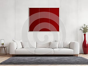 Living room wall with a mock poster frame. Modern background with a luxurious apartment.