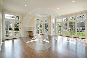 Living room with wall of windows