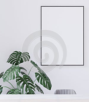 Living room on the white wall background, tree , minimal style ,frame form mock up