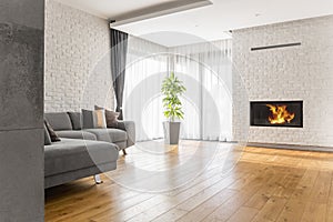 Living room with wood flooring photo