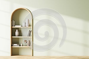 Living room with wooden book shelf