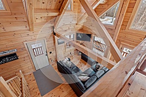 Living roominterior of log cabin in mountains