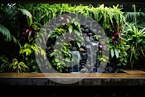 a living wall with water feature