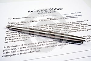 Living will declaration form with pen