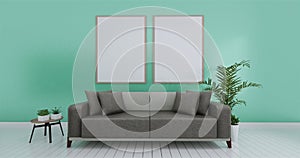 Livingroom interior wall mock up empty white background. 3D rendering