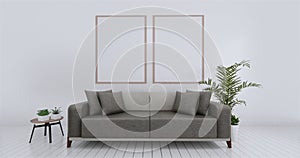 Livingroom interior wall mock up empty white background. 3D rendering