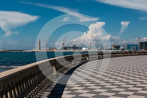 Livorno& x27; s Mascagni Terrace, Shipyard and Cranes in Background,