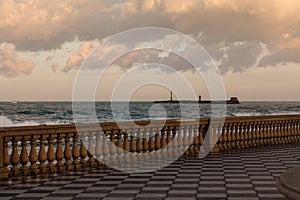 Livorno` s Mascagni Terrace at Sunset, Tuscany, Italy