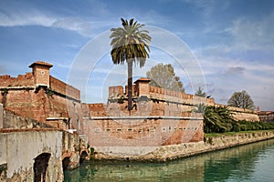 Livorno, Tuscany, Italy: the ancient fortress surrounded by a navigable moat