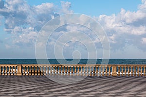 Livorno& x27; s Mascagni Terrace and White Ferry-boats in Background,