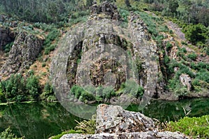 Livraria do Mondego rock formation natural monument with river in the center, Penacova PORTUGAL