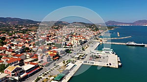 Lixouri is the second largest city of Kefalonia, Greece. Aerial view of city and port of Lixouri, Cefalonia island, Ionian, Greece