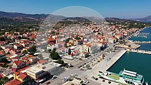 Lixouri is the second largest city of Kefalonia, Greece. Aerial view of city and port of Lixouri, Cefalonia island, Ionian, Greece