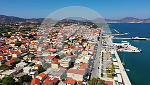 Lixouri is the second largest city of Kefalonia, Greece. Aerial view of city and port of Lixouri, Cefalonia island, Ionian, Greece