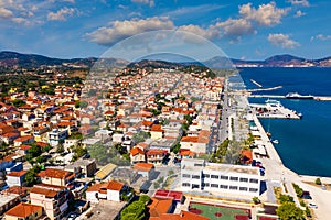 Lixouri is the second largest city of Kefalonia, Greece. Aerial view of city and port of Lixouri, Cefalonia island, Ionian, Greece