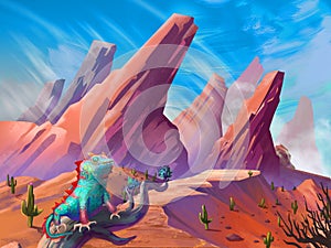 The Lizard in the Desert with Fantastic, Realistic and Futuristic Style