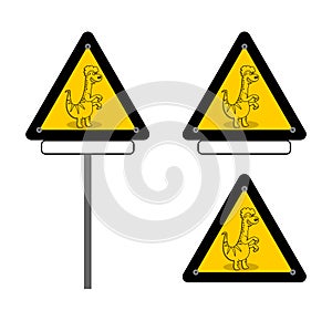 Lizard dinosaur danger triangular road sign on yellow and black background