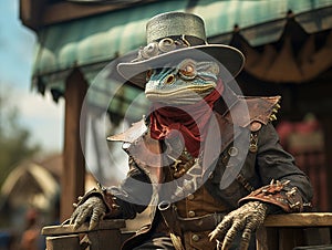 Lizard Dressed as a Cowboy Sheriff Ready to Wrangle