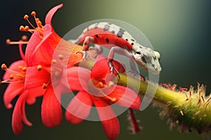 lizard feasting on a ladybug on a flower