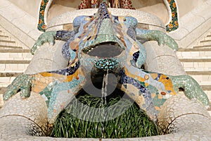 Lizard Fountain located in public Gaudi Parc Guell photo