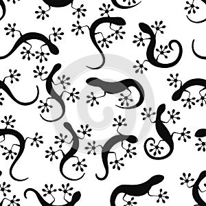 Lizard gecko climbing balck silhouette abstract seamless pattern vector illustration.