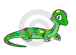 Lizard green rainbow spots cartoon illustration