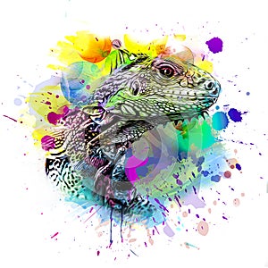 Lizard head with creative abstract elements on white background