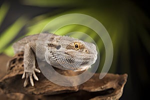 Lizard root, Bearded Dragon on green background