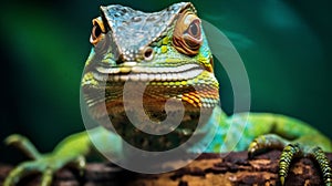 lizard scale wildlife glasses reptile animal close-up portrait iguana green. Generative AI.