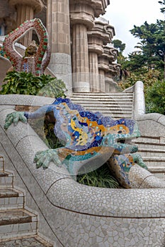 Lizard stairs park guell, Barcelona, Spain