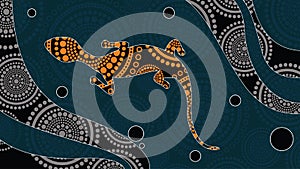 Lizard vector, Aboriginal art background with lizard, Landscape