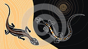 Lizard vector, Aboriginal art background with lizard photo