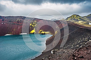Ljotipollur crater lake, Landmannalaugar, Iceland photo